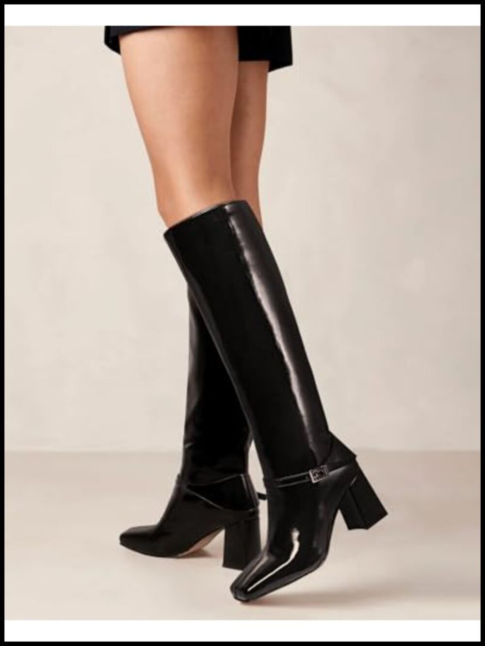 Knee High Boots Square Toe Chunky Heel Side Zipper Rhinestone Sparkly Tall Boots - Picture 4 of 6
